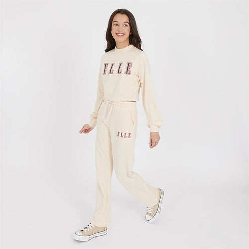Elle Girls Balloon Sleeve Sweatshirt And Wide Leg Joggers Set Vanill