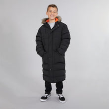 Load image into Gallery viewer, Kangaroo Poo Boys Longline Faux Fur Trim Hooded Coat Black