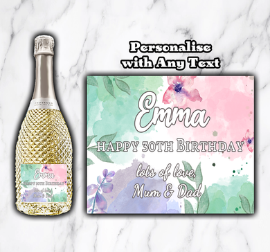 Personalised Multi Colour Leaf Bottle Label - Birthday Wedding Bride Congratulations Retirement Hen Party Anniversary ANY TEXT