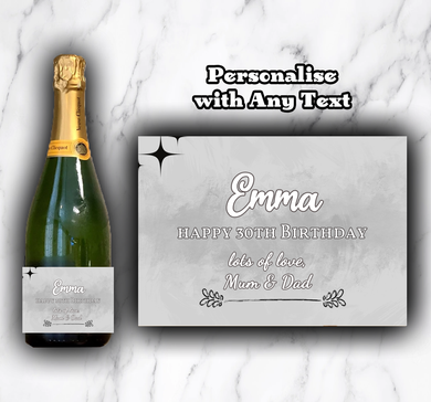 Personalised Silver Grey Bottle Label - Birthday Wedding Bride Congratulations Retirement Hen Party Anniversary ANY TEXT