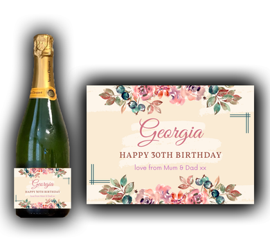 Personalised Pink Purple Floral Prosecco Label